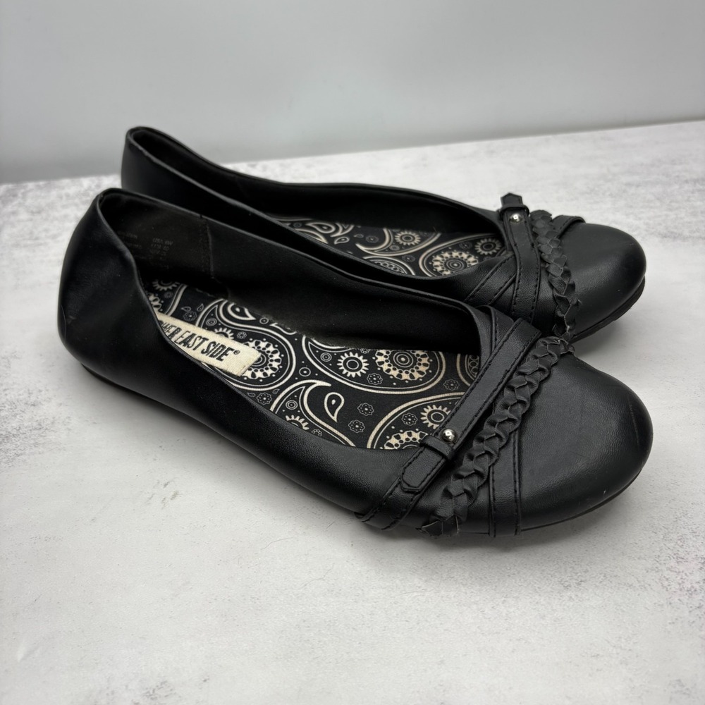 Y2K Lower East Side  Ballet Flats 8W Black Leather Braided Strap Slip On